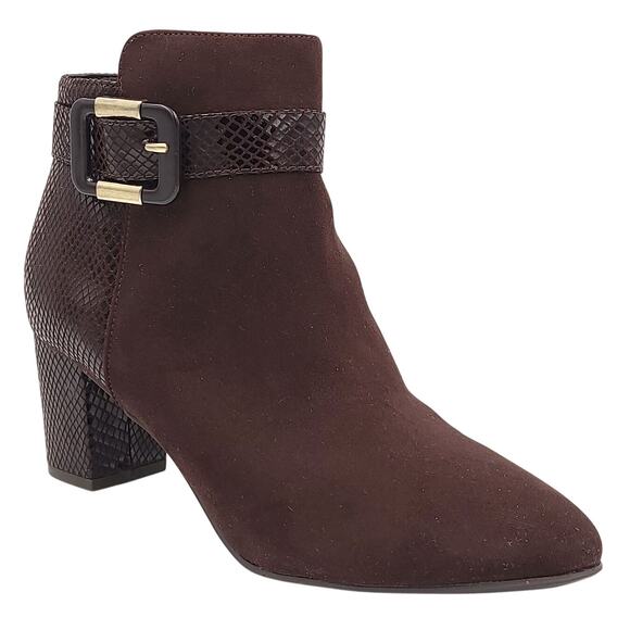 Karen Scott Women Ivyy Block Heel Ankle Bootie Size US 7.5M Chocolate Microsuede - Picture 1 of 6